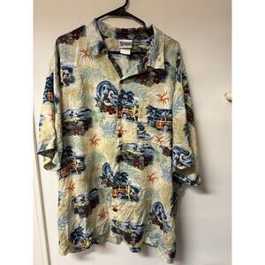 Walt Disney World Hawaiian Aloha Camp Shirt Mens 2XL Mickey Mouse Surf Tiki Lei